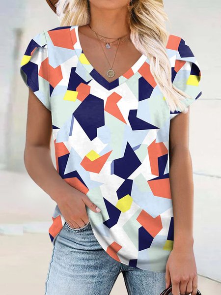 

Casual Colorblock Petal Sleeve T-Shirt, Multicolor, Tees & T-shirts