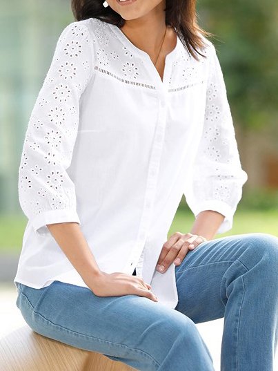 

Loose Plain Shirt Collar Blouse, White, Blouses & Shirts