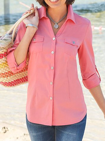 

Casual Shirt Collar Long Sleeve Blouse, Coral, Blouses & Shirts