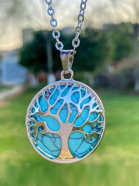Ethnic Retro Geometric Round Tree of Life Turquoise Necklace, Blue, Necklaces