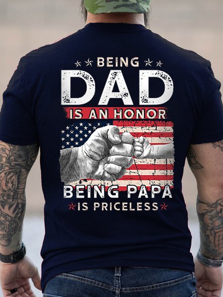 

Men's American Flag Being Dad Is An Being Papa Vintage Cotton Loose T-Shirt, Dark blue, T-shirts