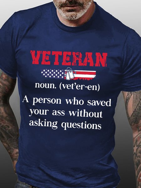 

Veteran America Flag Men's Casual Cotton T-Shirt, Purplish blue, T-shirts