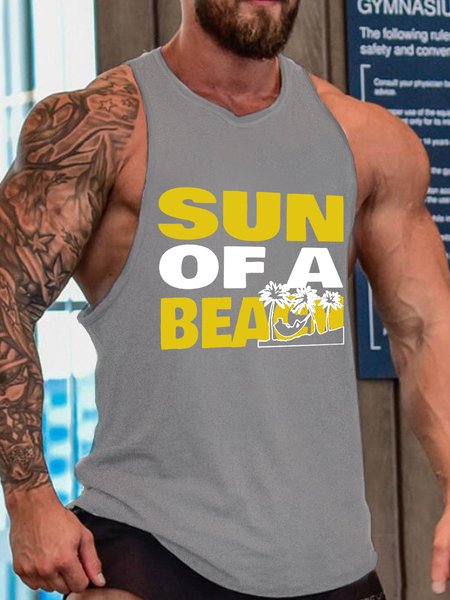 

Sun Of A Beach Men's Text Letters Tank Top, Gray, Tank Tops