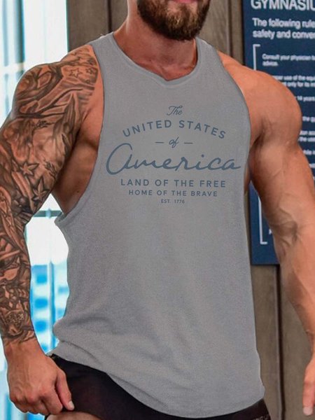 

free brave men’s Text Letters Casual Tank Top, Gray, Tank Tops