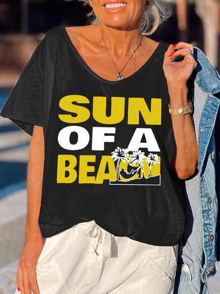 

Sun Of A Beach Women's Fit Cotton-Blend Casual T-Shirt, Black, T-shirts