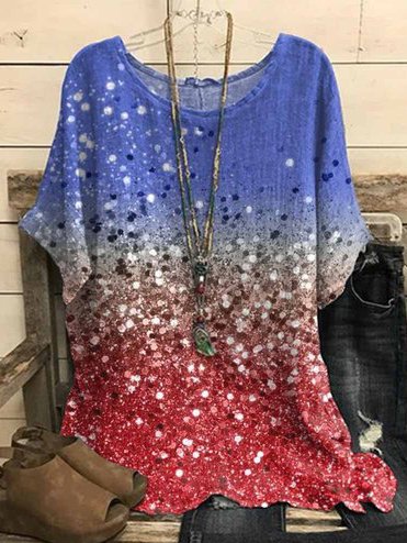 

Ombre Crew Neck Casual Tops, Red-blue, Shirts & Blouses