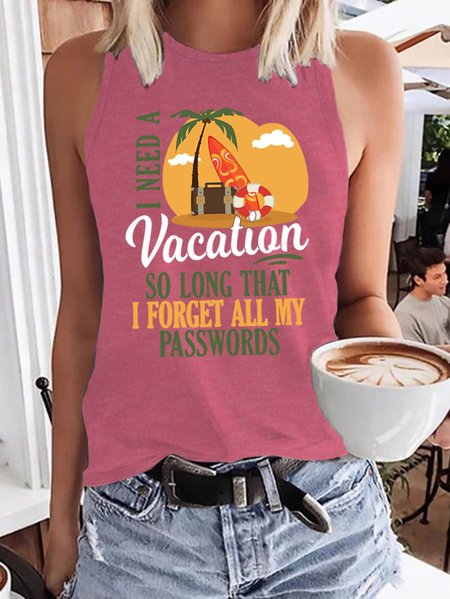 

I Need A Vacation Women's Polyester Cotton Tanks & Camis, Pink, Tank Tops