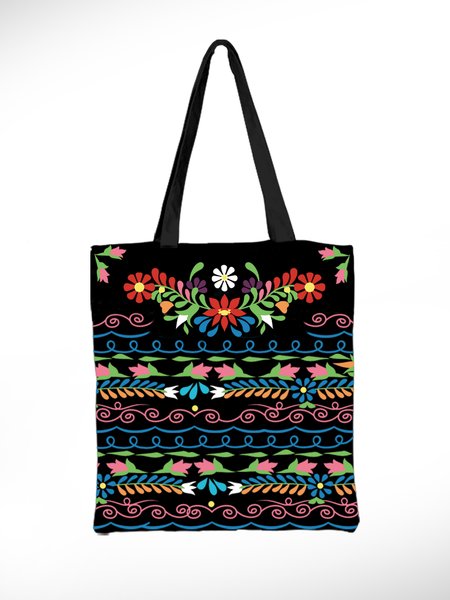 

JFN Ethnic Floral Black Shoulder Bag Shopping Bag, As picture, Women's Bags