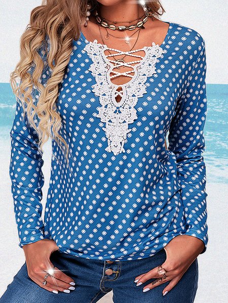 

Casual V Neck Fit Tops, Blue, Shirts & Blouses