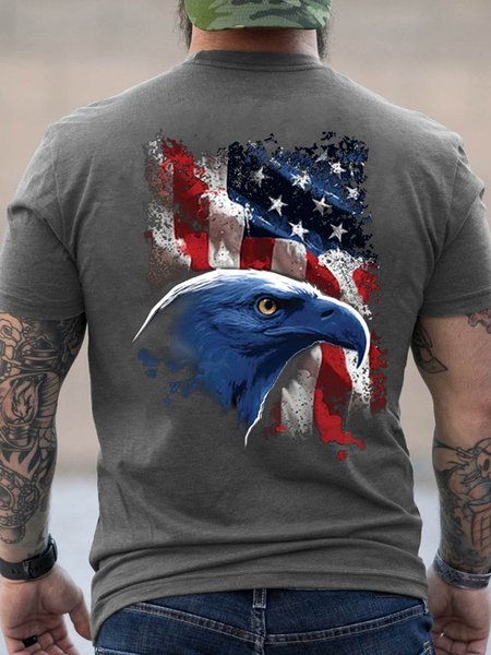 

America Flag Men's Vintage Cotton Text Letters T-Shirt, Deep gray, T-shirts