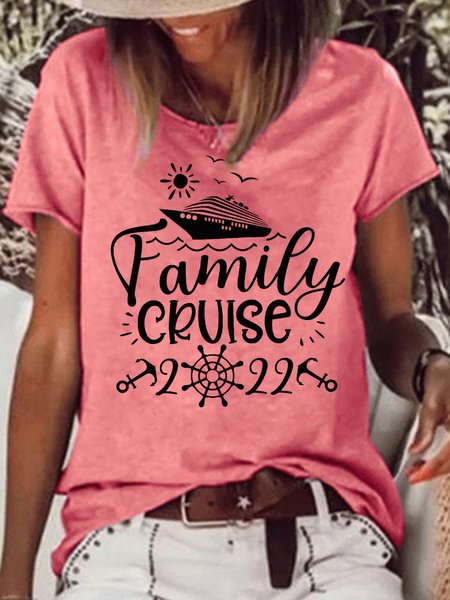 

Womens Family Matching Vacation Cruise 2022 Crew Neck Casual T-Shirt, Red, T-shirts