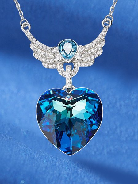 

JFN Big Gem Wings Diamond Heart Sapphire Crystal Necklace, Blue, Necklaces