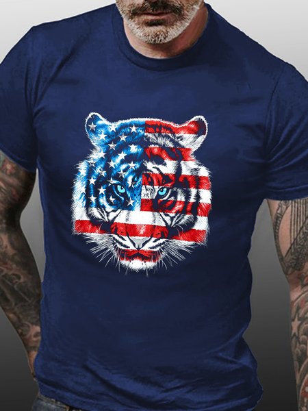 

Tiger American Flag Men's Loose Vintage T-Shirt, Purplish blue, T-shirts