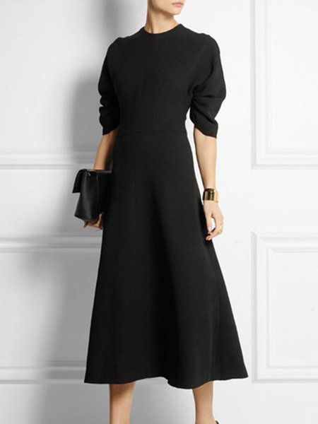 

Half sleeve Daily Elegant Plain Fit Crew Neck Dress, Black, Maxi Dresses