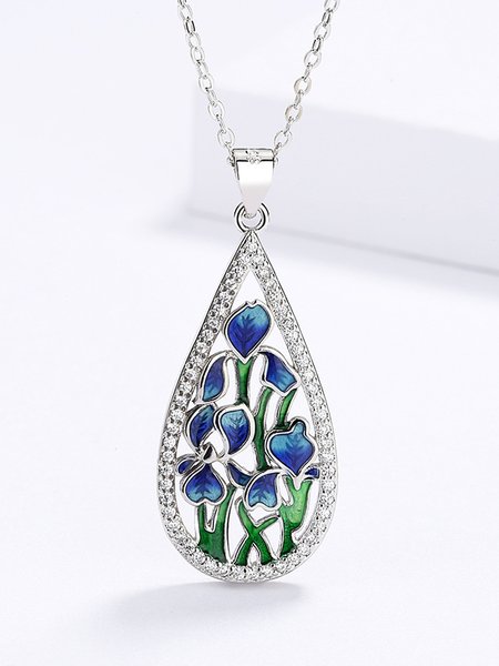 Casual Rustic Handmade Enamel Floral Necklace, Silver, Necklaces