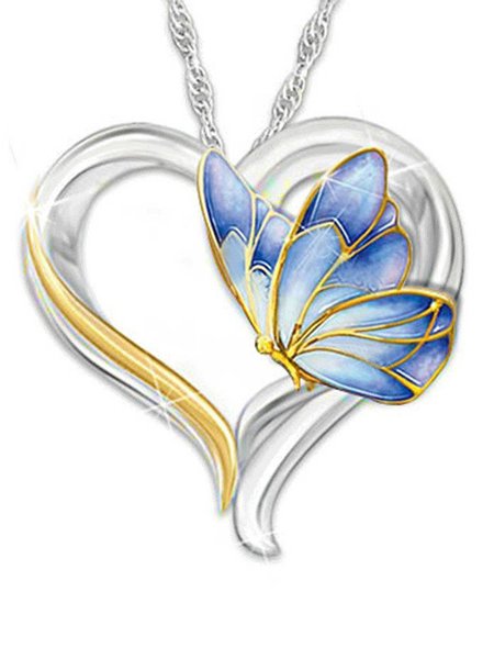 

Blue/Red Heart Butterfly Necklace Dress Pendant, Necklaces