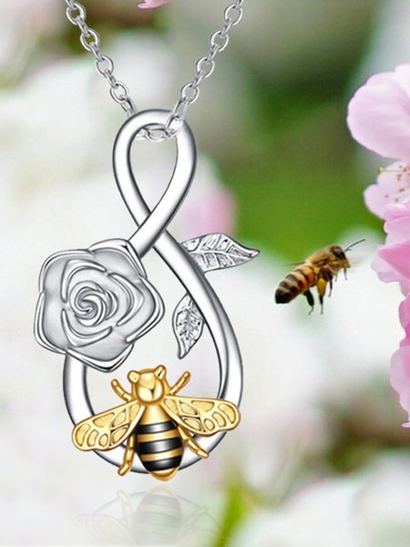 Personality Infinity Symbol Love Rose Bee Necklace, Silver, Necklaces