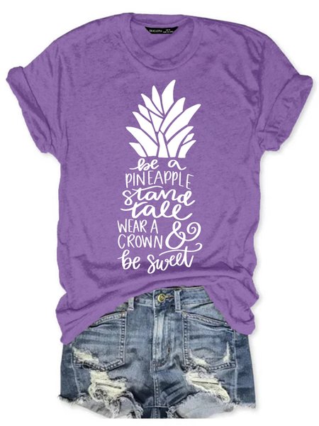 

Womens Be a Pineapple Stand Tall and Wear a Crown Letter Crew Neck Tanks & Camis, Purple, T-shirts