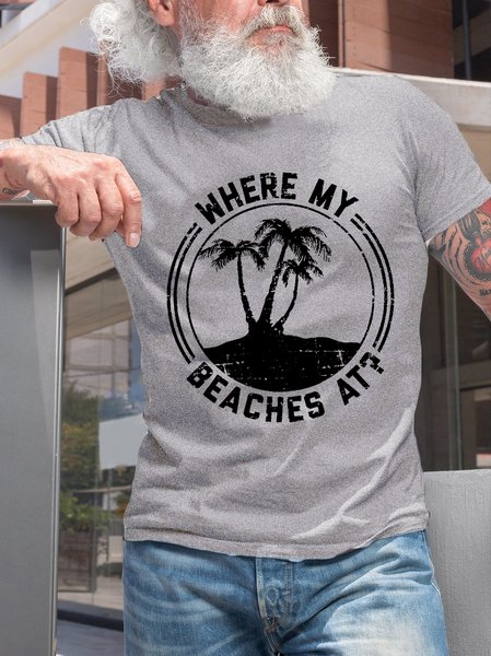 Where My Beaches At Funny Vacation Crew Neck T-shirt, Light gray, T-shirts