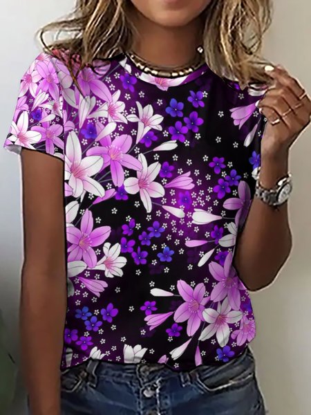 

Womens Flowers Print T-Shirt, As picture, T-shirts