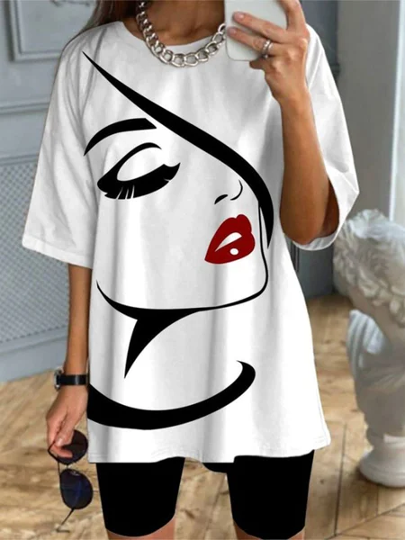 

Loose Off Shoulder Sleeve Abstract Two Piece Sets, Black-white, Suits