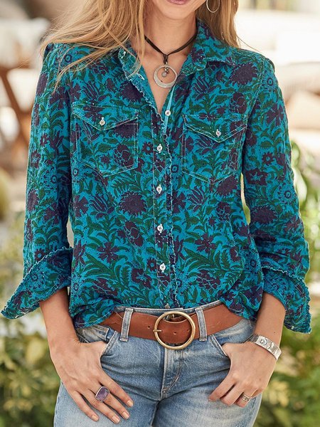 

Vintage flower pocket button casual shirt, Multicolor, Shirts & Blouses