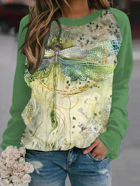 

Contrast-paneled Dragonfly-print Crew-neck Knitted Sweatshirt, Green, Sweatshirts & Hoodies
