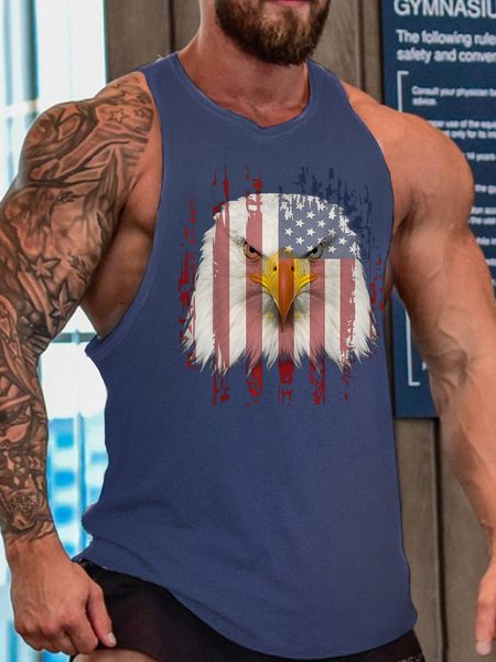 

Usa/Us/American Flag Men's Crew Neck Casual Tank Top, Blue, Tank Tops