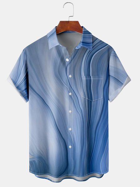 

Mens Funky Wave Rock Print Front Buttons Soft Breathable Chest Pocket Casual Aloha Shirts, Blue, Men's Floral shirt