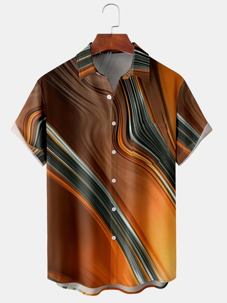 

Mens Lines Print Front Buttons Soft Breathable Chest Pocket Casual Hawaiian Shirts, Brown, Men's Floral shirt