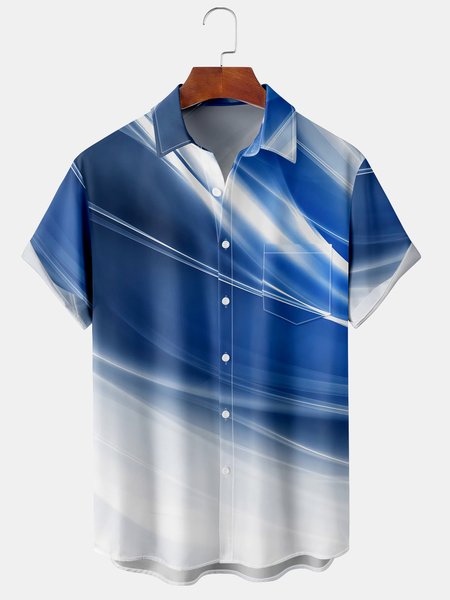 

Mens Funky Wave Rock Print Front Buttons Soft Breathable Chest Pocket Casual Aloha Shirts, Blue, Men's Floral shirt