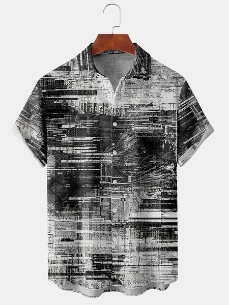 

Mens Painting Front Buttons Soft Breathable Chest Pocket Casual Hawaiian Shirts, Black, Men's Floral shirt