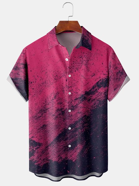 

Mens Painting Front Buttons Soft Breathable Chest Pocket Casual Hawaiian Shirts, Pink, Men's Floral shirt