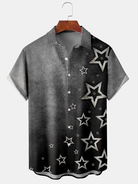

Mens Stars Front Buttons Soft Breathable Chest Pocket Casual Hawaiian Shirts, Black, Men's Floral shirt
