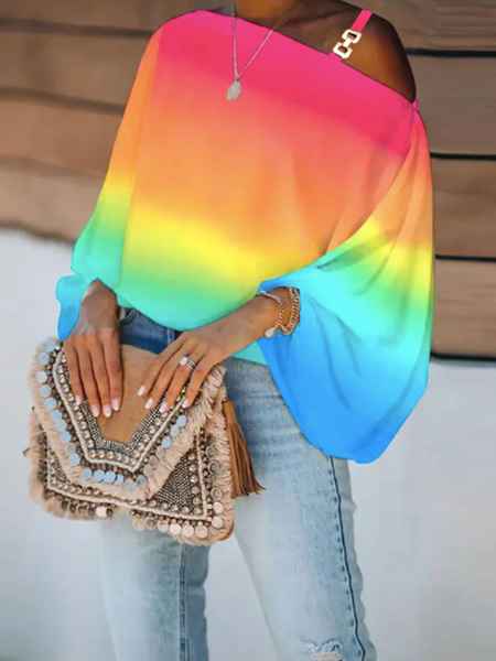 

Summer Three Quarter Asymmetrical No Elasticity A-Line Simple Daily Tops, Multicolor, Tops