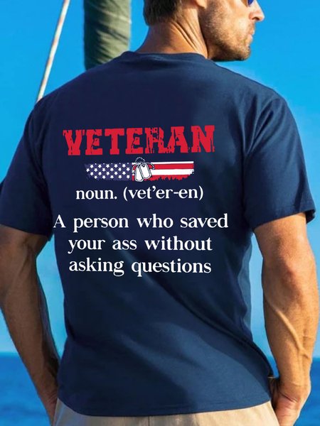 

Veteran America Flag Men's Cotton Loose Casual T-Shirt, Purplish blue, T-shirts