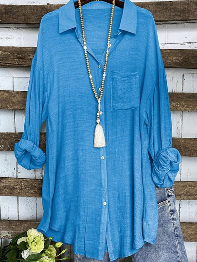 

Loose Shawl Collar Casual Blouse, Blue, Blouses & Shirts