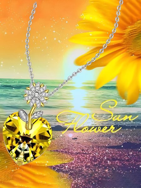 

Sunflower Yellow Crystal Heart Necklace for Women, Necklaces