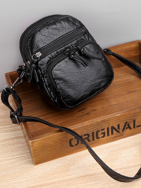

Vintage Soft Leather Multilayer Large Capacity Shoulder Bag Messenger Bag, Black, Bags