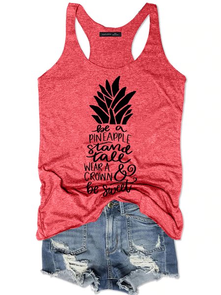 

Womens Be a Pineapple Stand Tall and Wear a Crown Letter Crew Neck Tank & Cami, Red, Tank Tops