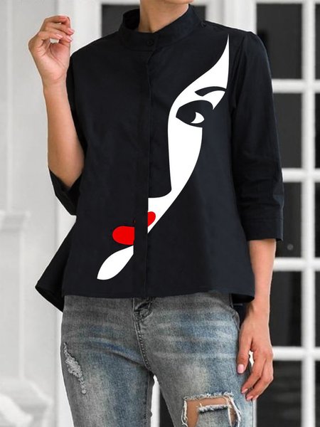 

Urban Stand Collar Figure Loose Blouse, Black, Blouses and Shirts