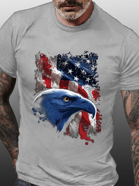 

America Flag Men's Vintage Crew Neck Cotton T-Shirt, Light gray, T-shirts
