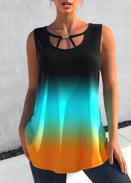 

Ombre Crew Neck Casual Tanks & Camis, Multicolor, Tanks & Camis