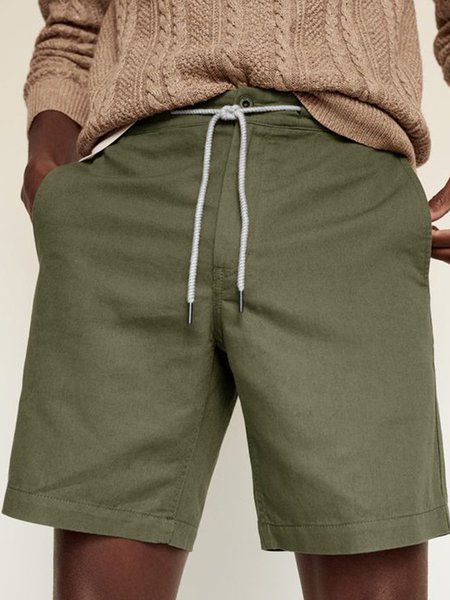 

Cotton Linen Hawaiian Casual Shorts, Green, Men's shorts