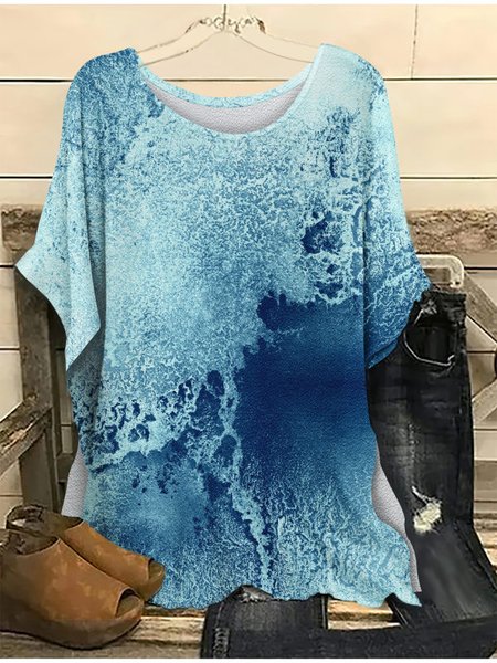 

Crew Neck Ombre Loose Batwing Sleeve Tops, Blue, Shirts & Blouses