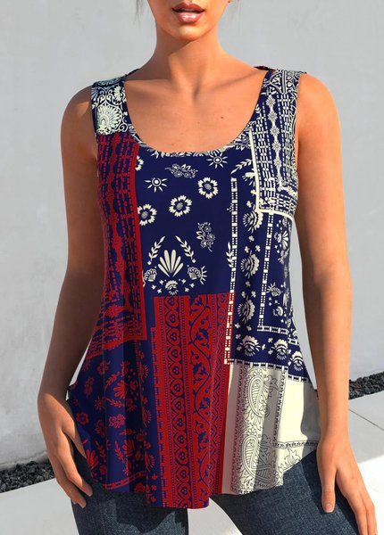 

Crew Neck Ethnic Casual Tanks & Camis, Multicolor, Tanks & Camis