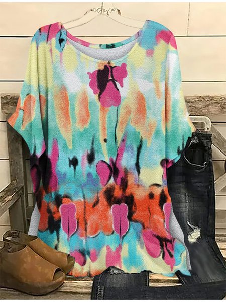 

Loose Crew Neck Batwing Sleeve Tops, Multicolor, Shirts & Blouses