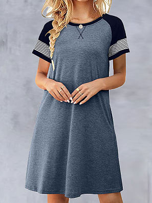 

Casual Crew Neck Striped Fit Dresses, Gray, Mini Dresses