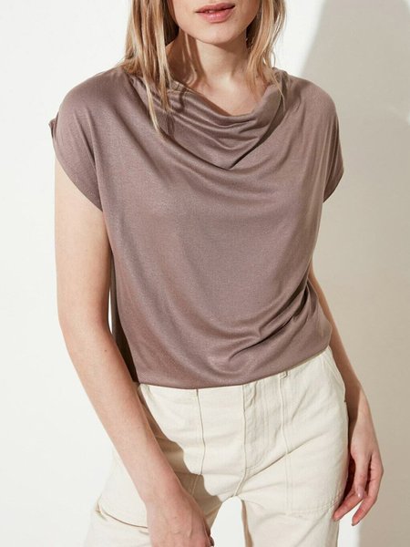 

Daily V Neck Short Sleeve Casual Loose Plain Top, As picture, Tops