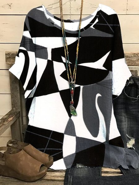 

Batwing Sleeve Crew Neck Fit Geometric Tops, Black, Tunics